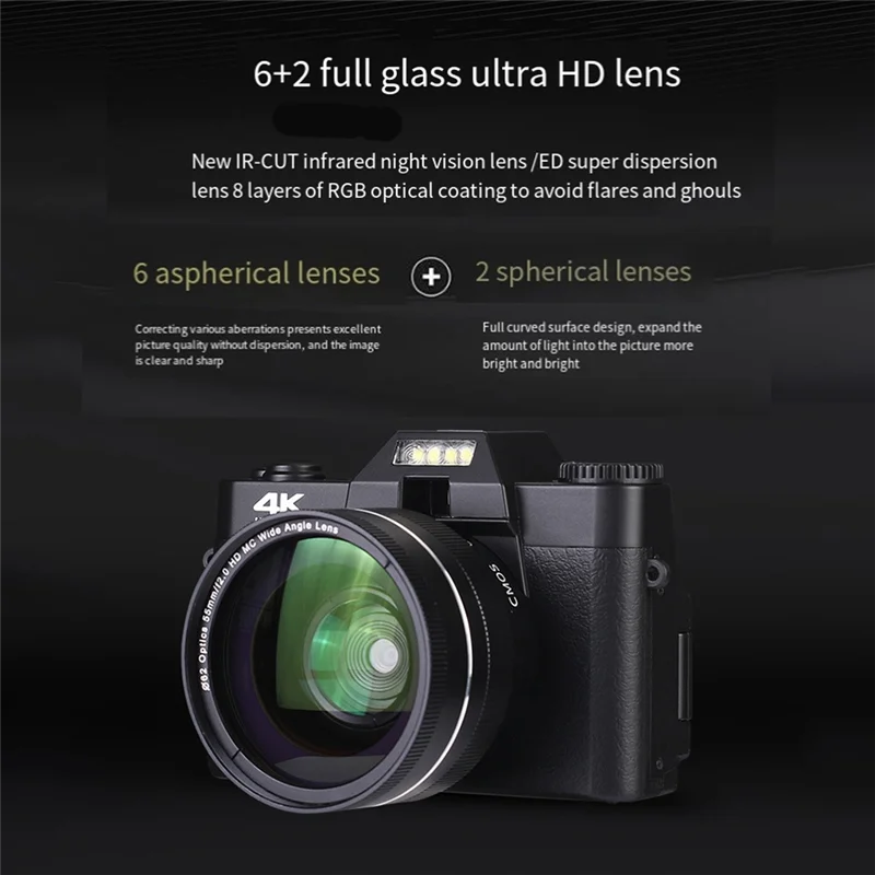 Nueva cámara de fotografía Digital Tech 4K WIFI Web Cam grabadora de vídeo Vintage cámara de videocámara de Streaming de 48MP con lente gran angular