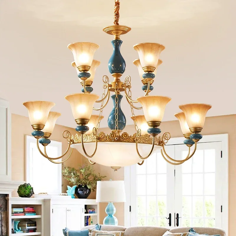 12+3 heads living room dining room bedroom villa hotel shopping mall luxury retro E27 luxury ceramic chandelier lamp