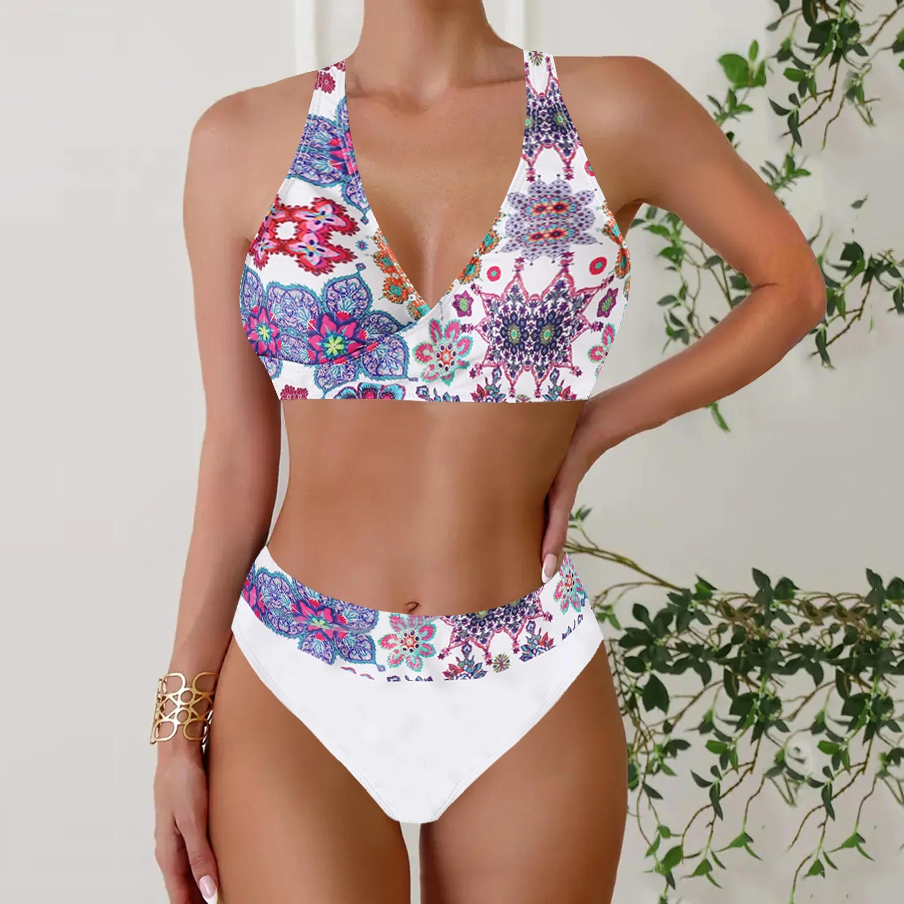 Set costume da bagno tankini da donna, costume da bagno in due pezzi senza schienale con stampa floreale, costumi da bagno alla moda con canotta e pantaloncini bikini sexy