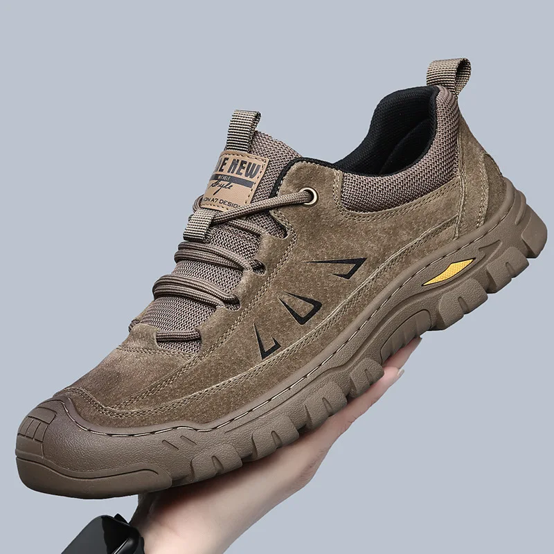 

Men's hiking shoes 2025 Spring and Autumn genuine leather safety shoes breathable and wear-resistant labor protection casual men