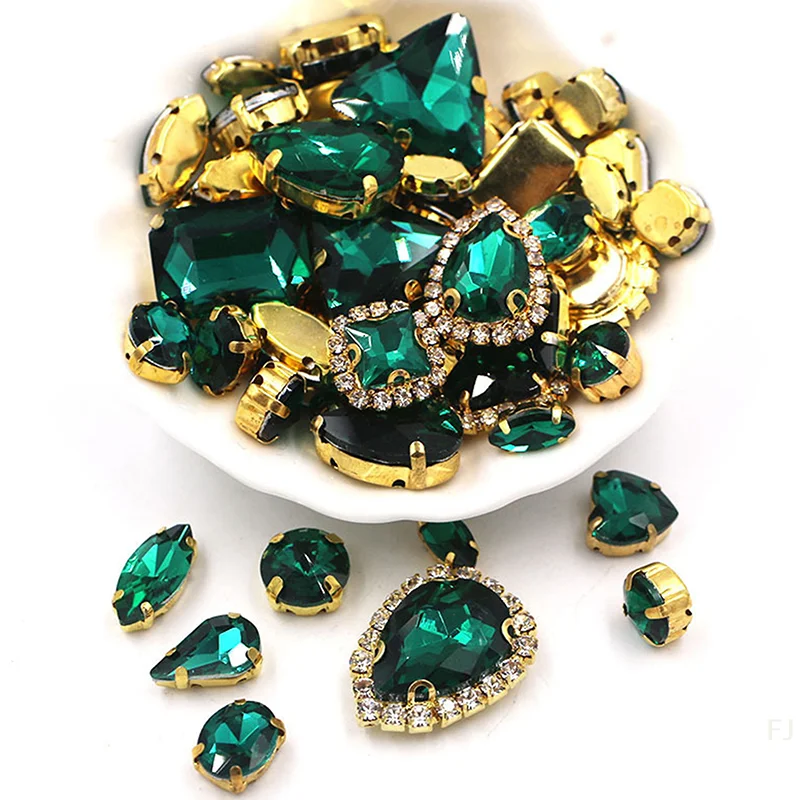 

[YU]50pcs 24 Color Mixed Shape Sew On Glass Rhinestone Gold Claw Crystal Buckle Diy Wedding Decoration Clothes/Shoe/Dress