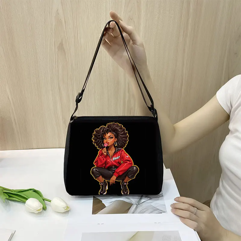 Black Women with Crown Shoulder Bag Afro Ladies Messenger Bags Fashion Handbag Crossbody Bags for Travel Phone Wallet Holder