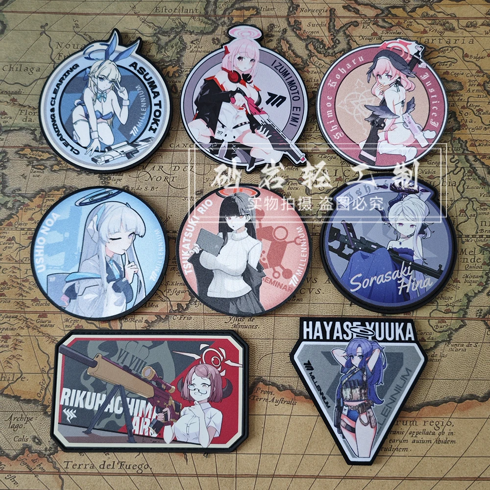 

Two-dimensional Game Blue Archives Hook&Loop Patchs for Clothing Morale Badge Hina Yuka Noah Amy Morale Badges on Backpack