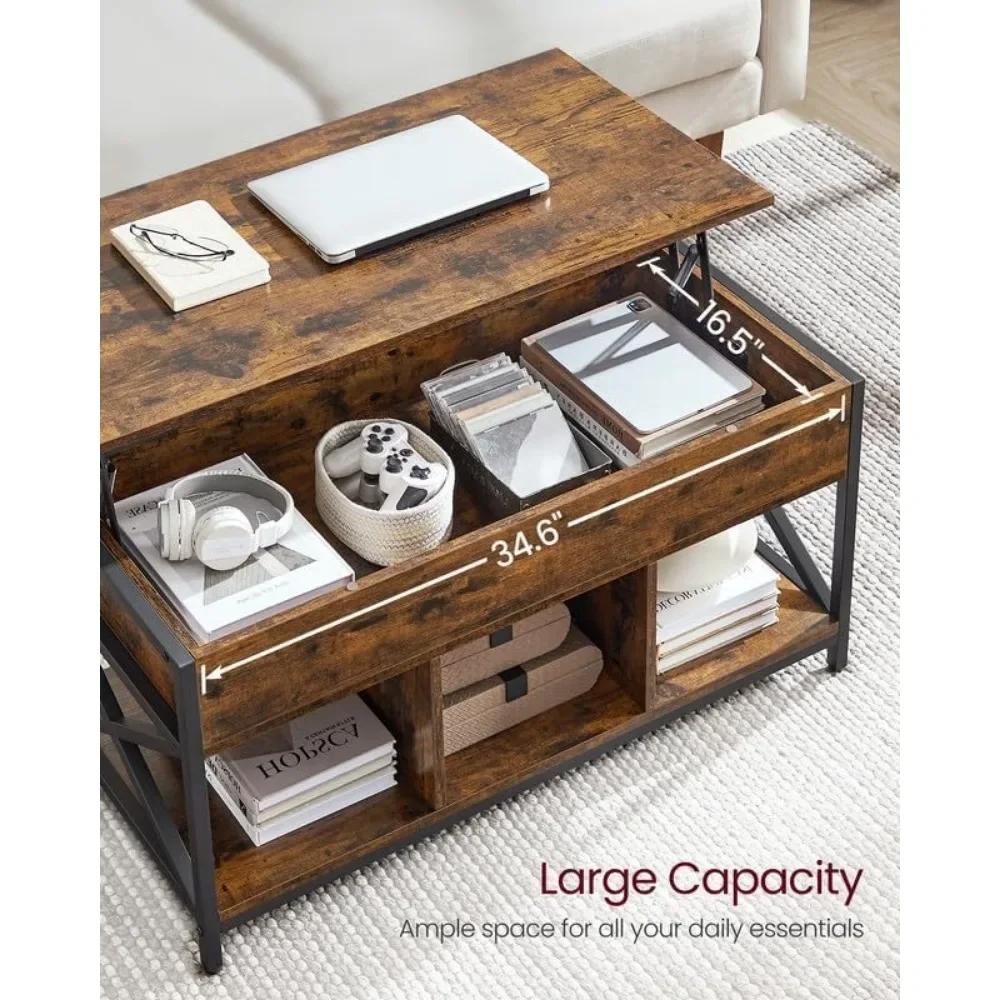 Lift Top Coffee Table, Lift Coffee Table with Storage Shelf, Hidden Compartments and Lifting Top, for Living Room, Office