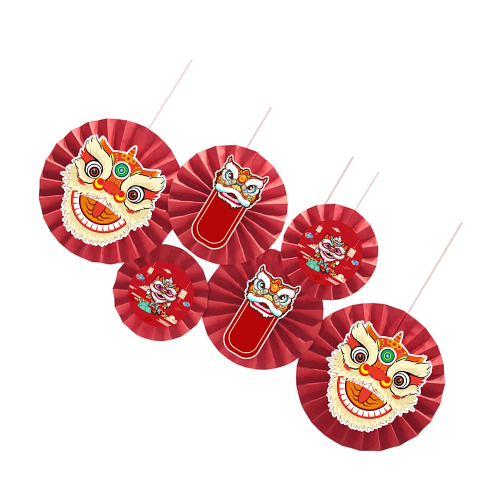 

12 Pcs Hanging Paper Flowers Chinese Style Dance Lion Wall Decor Background Fan Festival Party Props New Year Gifts