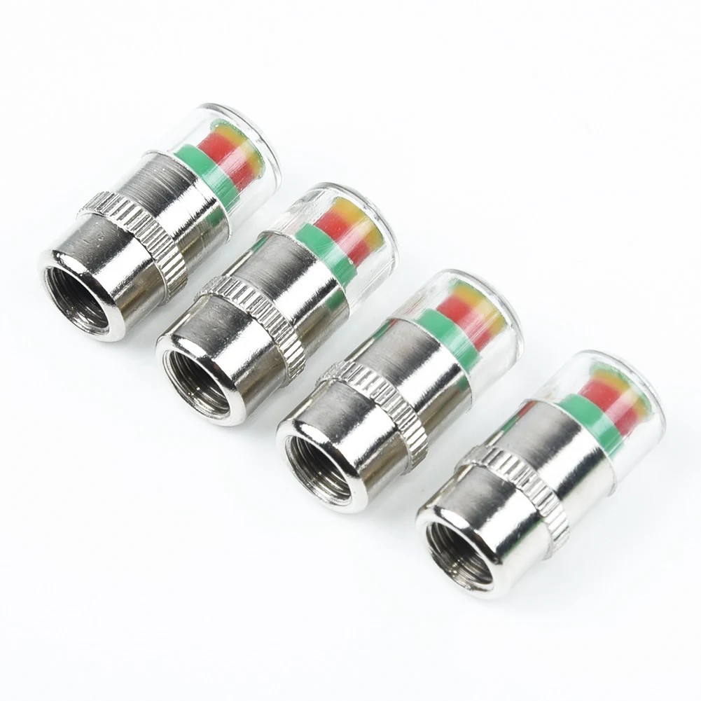 4pcs Car Valve Tyre Cap Dust Monitor Wheel Tire Pressure 32-36 PSI Sensor Stainless Steel Tire Pressure Monitoring Cap