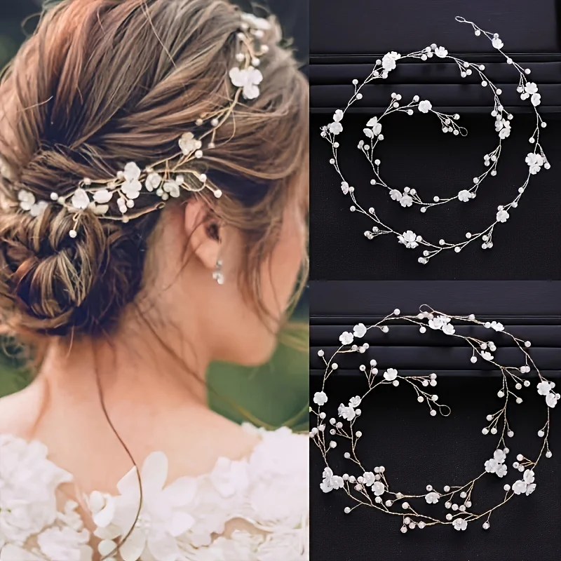 

Silver Gold Color Pearl Flower Hairband Headband For Women Party Queen Bridal Wedding Hair Accessories Jewelry Vine Band Gifts