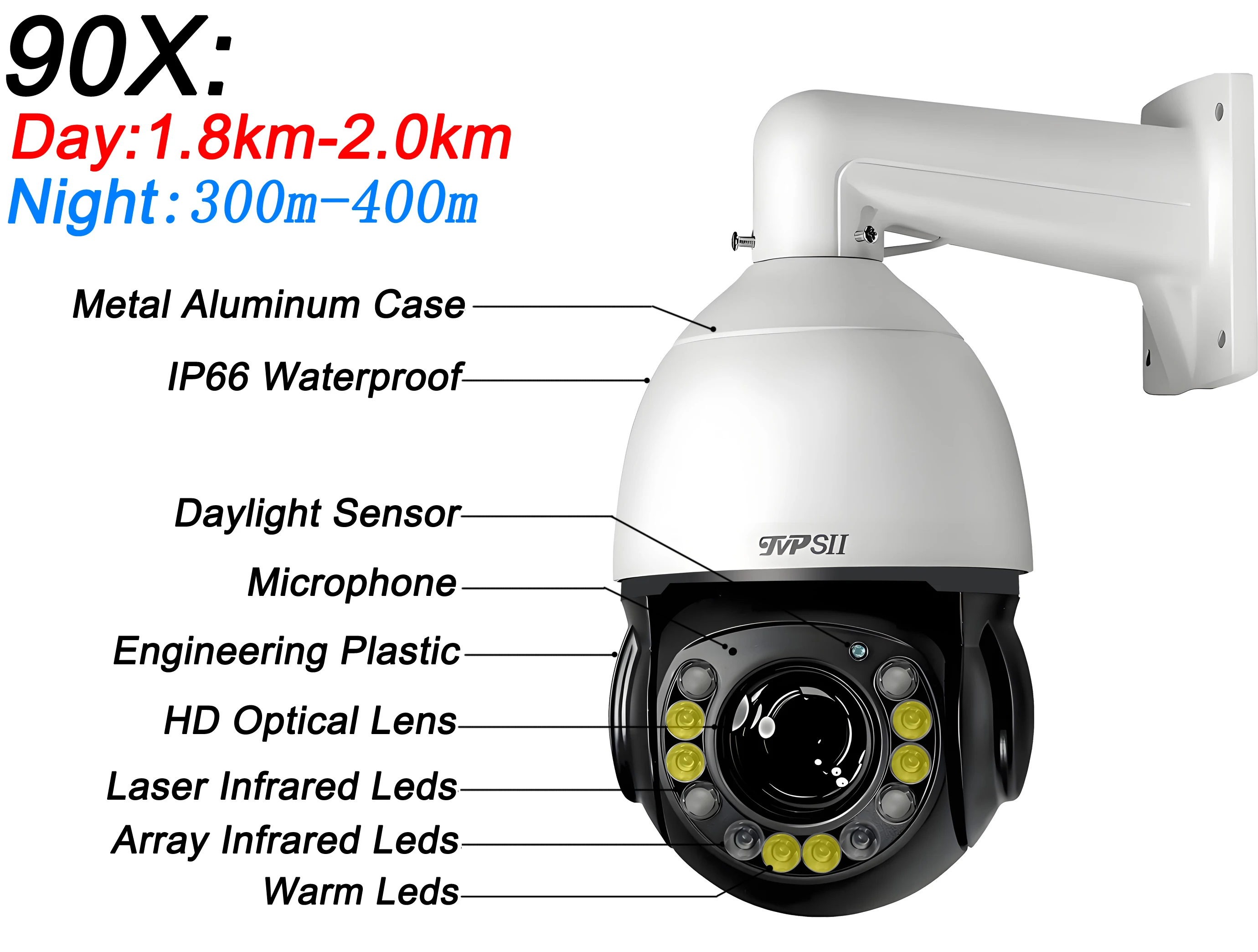 Onvif Metal Full Color Infrared Auto Tracking 8MP 4K 30fps 90X Optical Zoom 360° Audio POE PTZ IP Surveillance Speed Dome Camera