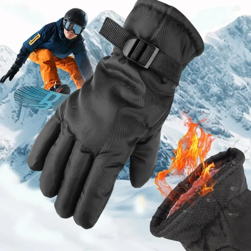 

Black Fingerless Waterproof Gloves Leather Motorcycle Protection Stay Warm Glove Thick Velvet SkiingTouchscreen Winter Gloves