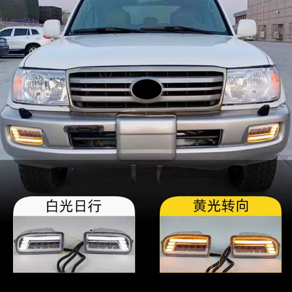 Daytime Running Light for Toyota Land Cruiser 4700 lc100 98-08 Front Fog light Stream Turn signal DRL Car Accessories