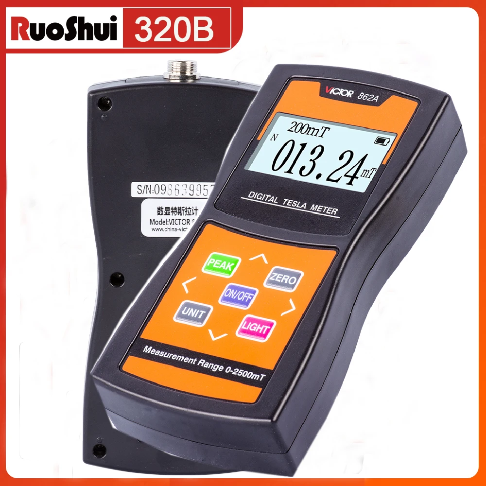 Professional Digital Gauss Meter Tesla Meter Magnetic Field Tester 200~2000mT, N/S Pole Detection for Magnets Motors Industrial