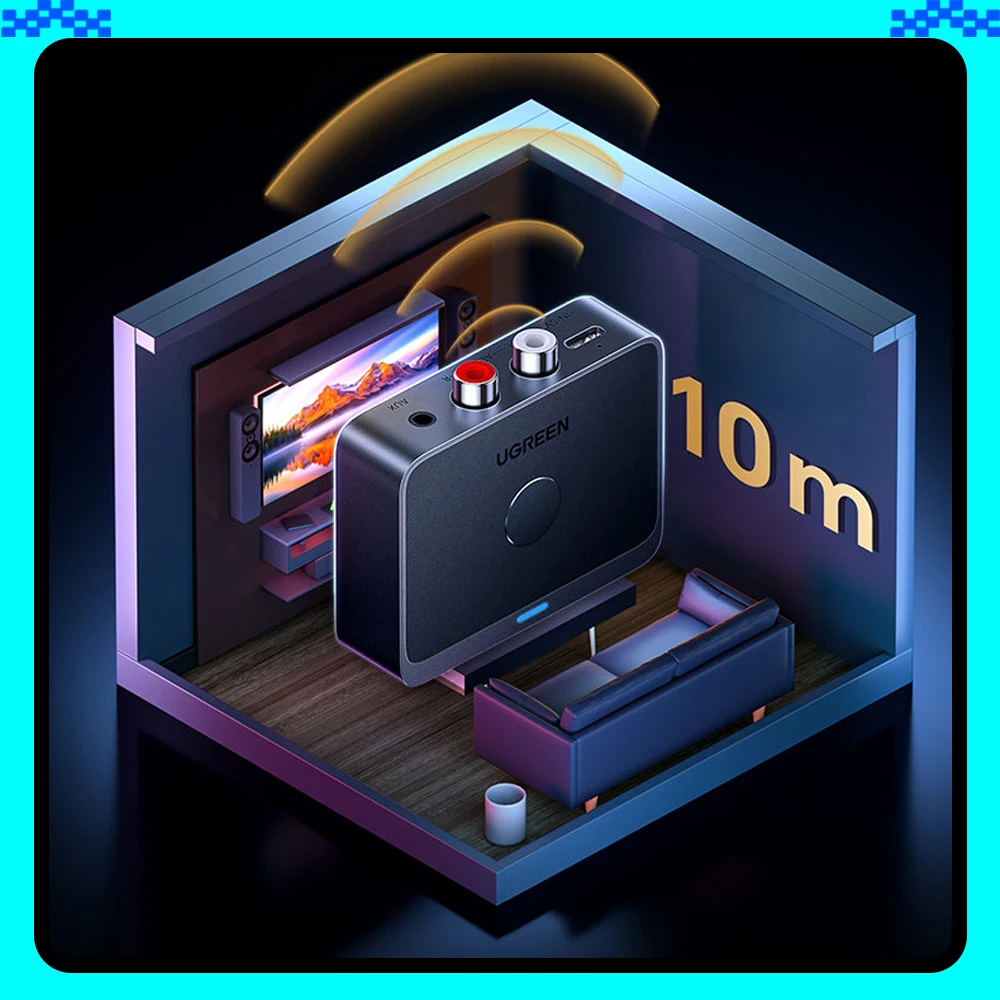 UGREEN BT505 AUX 블루투스 리시버 LDAC AAC 하이파이 3.5mm 잭 2RCA RCA 오디오 블루투스 6.0 어댑터 리시버 15시간 차량용 스피커