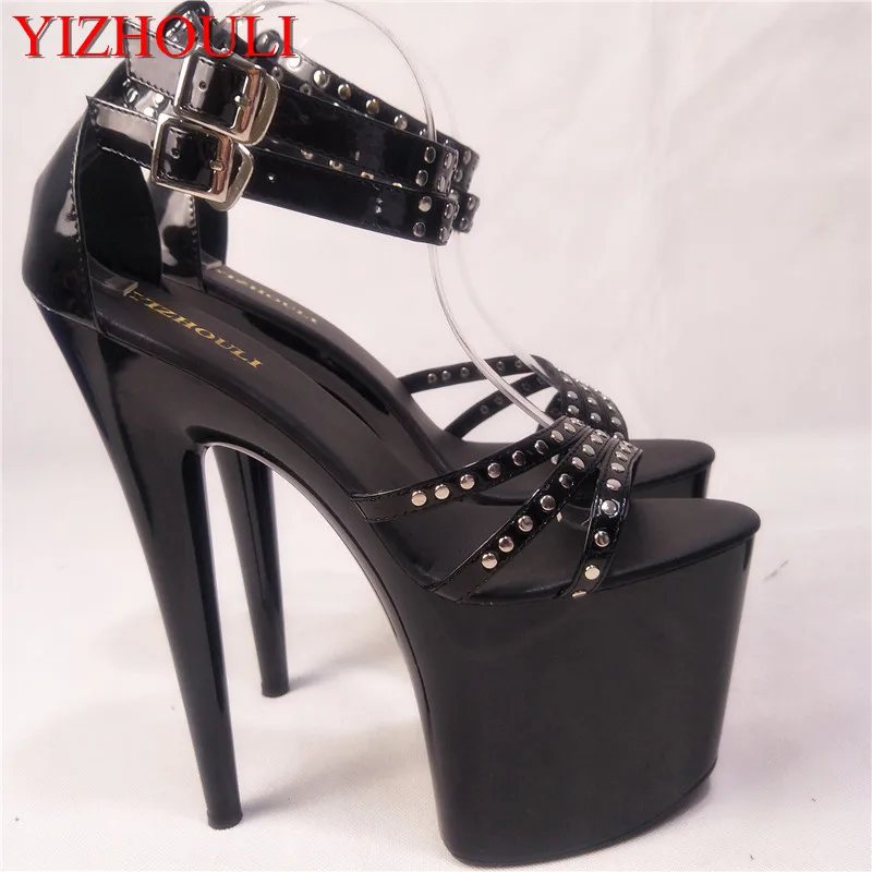 

Classic Black 20cm Open Toe Sandals Super High Heel Platform Pole Gorgeous punk 8 inch sexy rivet cover heel dance shoes