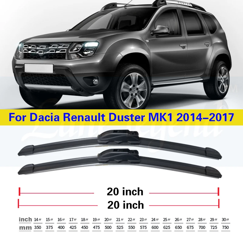 For Dacia Renault Duster MK1 2014-2017 Front Rear Wiper Blades Brushes Cutter Accessories J Hook 2014 2015 2016 2017