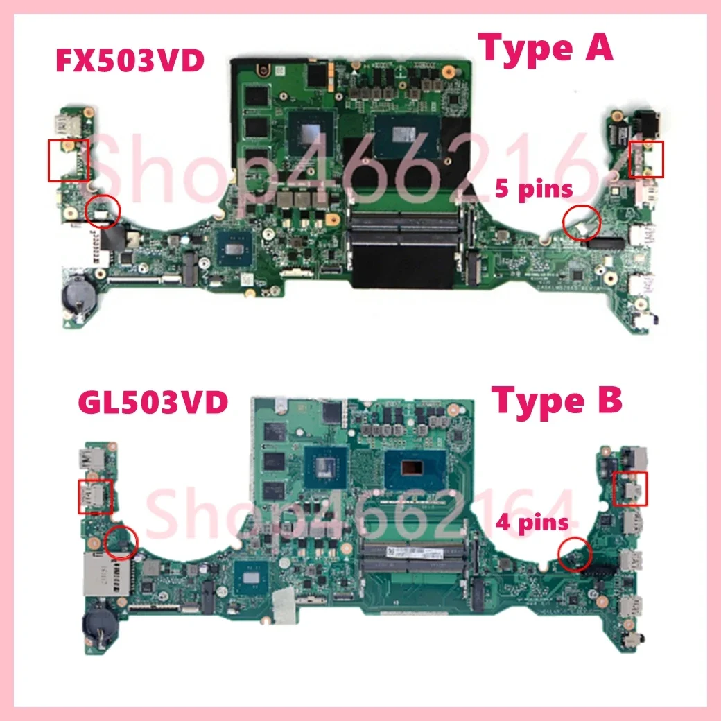 GL503VD i5 i7-7th CPU GTX1050 GPU Laptop Motherboard For ASUS FX503V FX503VD GL503V GL503VD FX63VD GL503VM Mainboard DABKLMB28A0