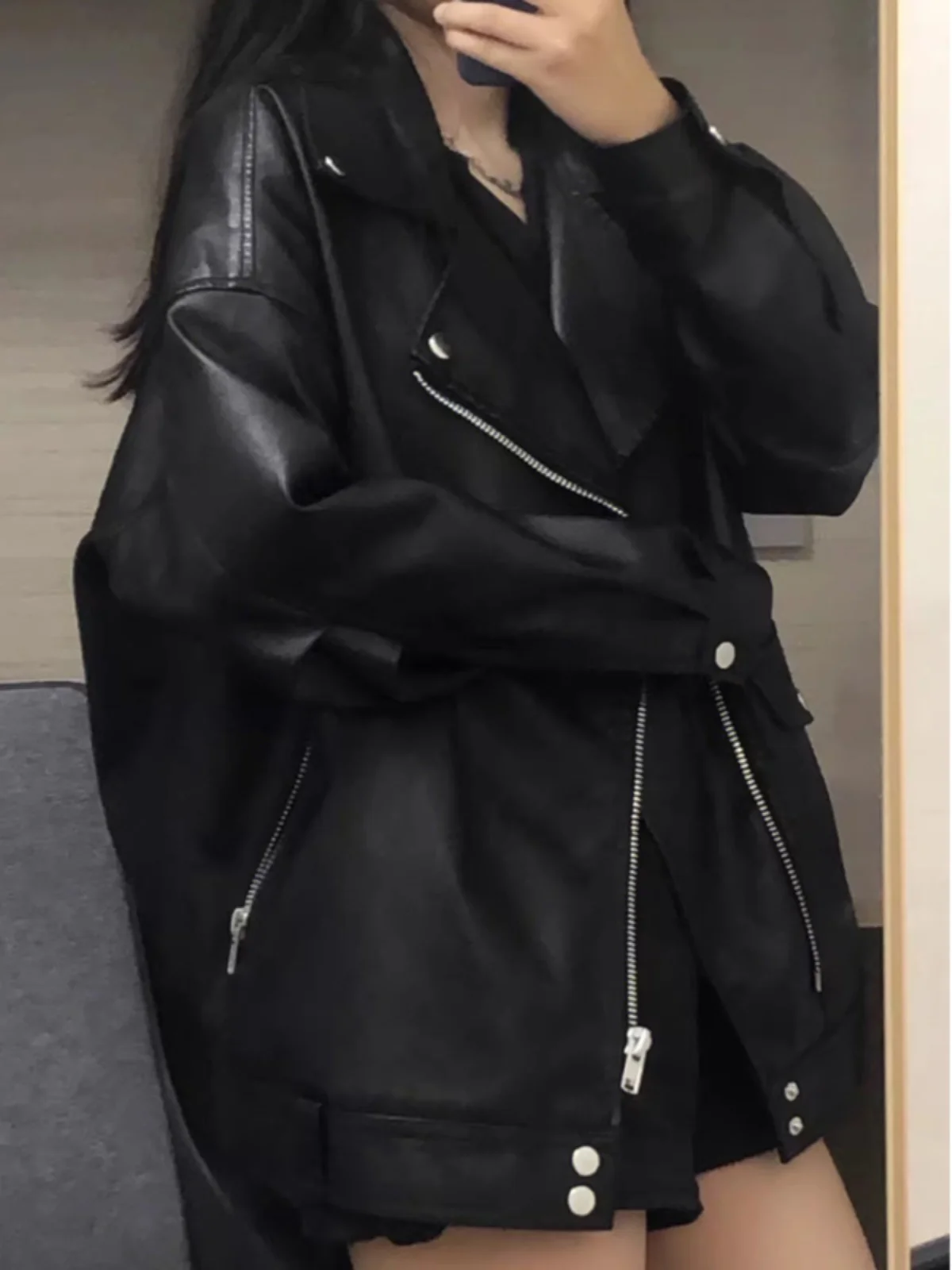 Bla PU Leather Jaet Cappotto retrò da donna in cotone sciolto insertato American Sle Street Sle Long Sve V-Ne Lunghezza regolare