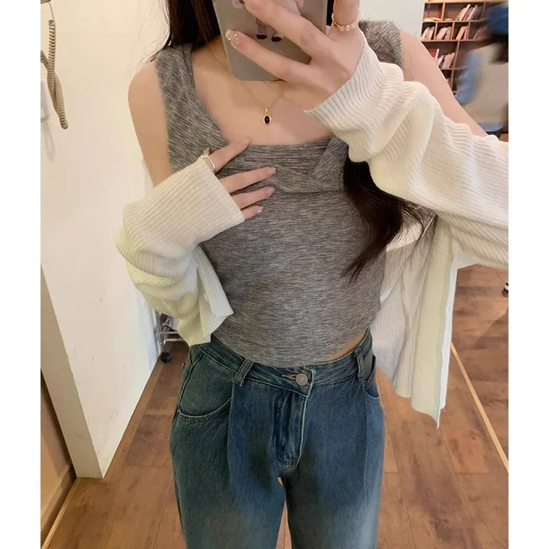 Chaleco camisola plisado sin mangas con escote cuadrado para mujer, con un diseño ajustado y de prendas de vestir exteriores