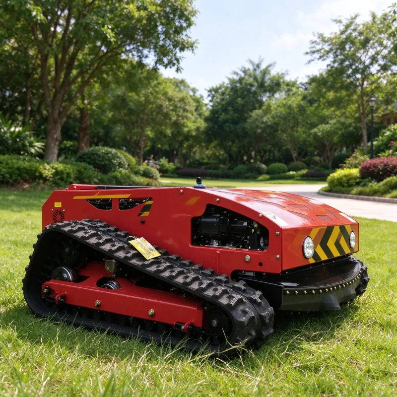 Remote Operated Crawler Lawn Cutter Machine, 550mm Cutting Width, Adjustable 20-150mm Height, Max 30° Slope, 24V Electric