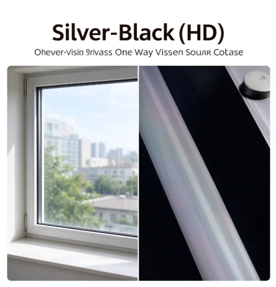 Silver Black HD Privacy Glass Tint Roll PET Material One Way Vision Anti UV Heat Blocking For Residential Office Vehicle Windows