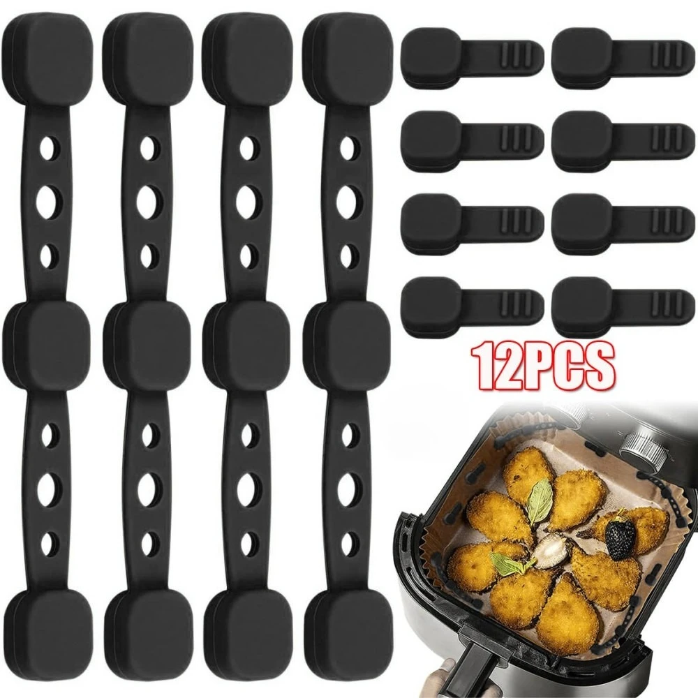 12 Stück Airfryer-Magnet-Silikonverschlüsse, Silikon-Airfryer-Einlage-Befestigungsschnallen, verhindern Papierverschiebung und Verbrennung, wiederverwendbares Zubehör