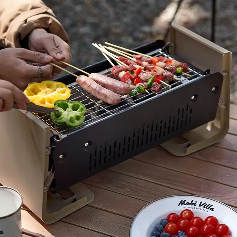 

Camping Mini BBQ Grill Tabletop Barbecue Grill Charcoal Grill Folding Instant Foldable Grill Small Desk Tabletop for BBQ camping