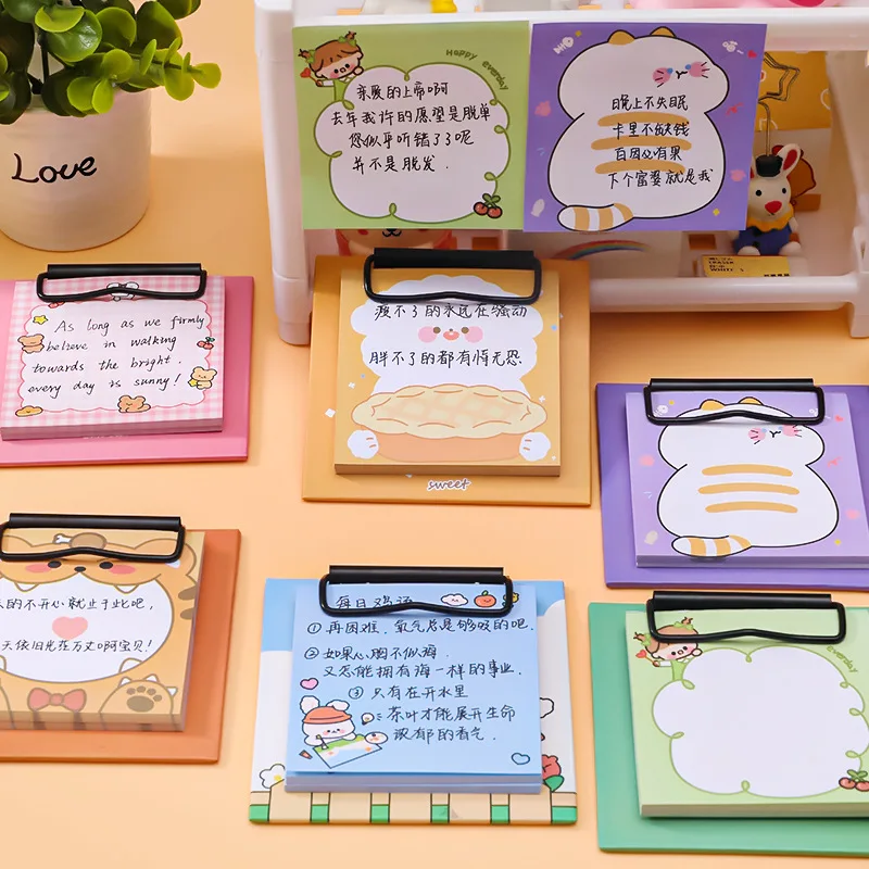 1pcs Cartoon Board Clip Sticky Note Book Student Ins Girl Memo Sticky Note Study Office Non-sticky Message Paper