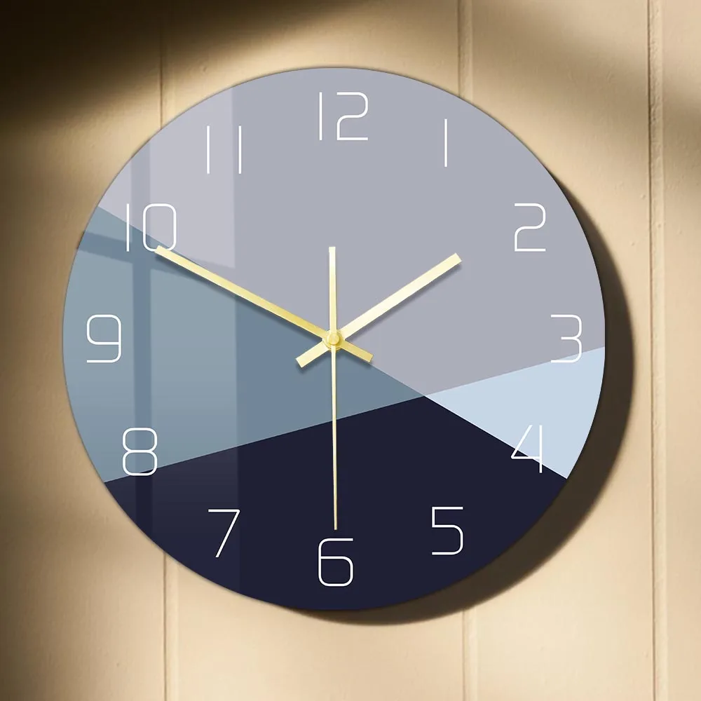 Blue and Grey Minimalist Art Round Wall Clock Modern Design Simple Timepieces Cold Tone Color Silent Quartz Clock Wall Watch