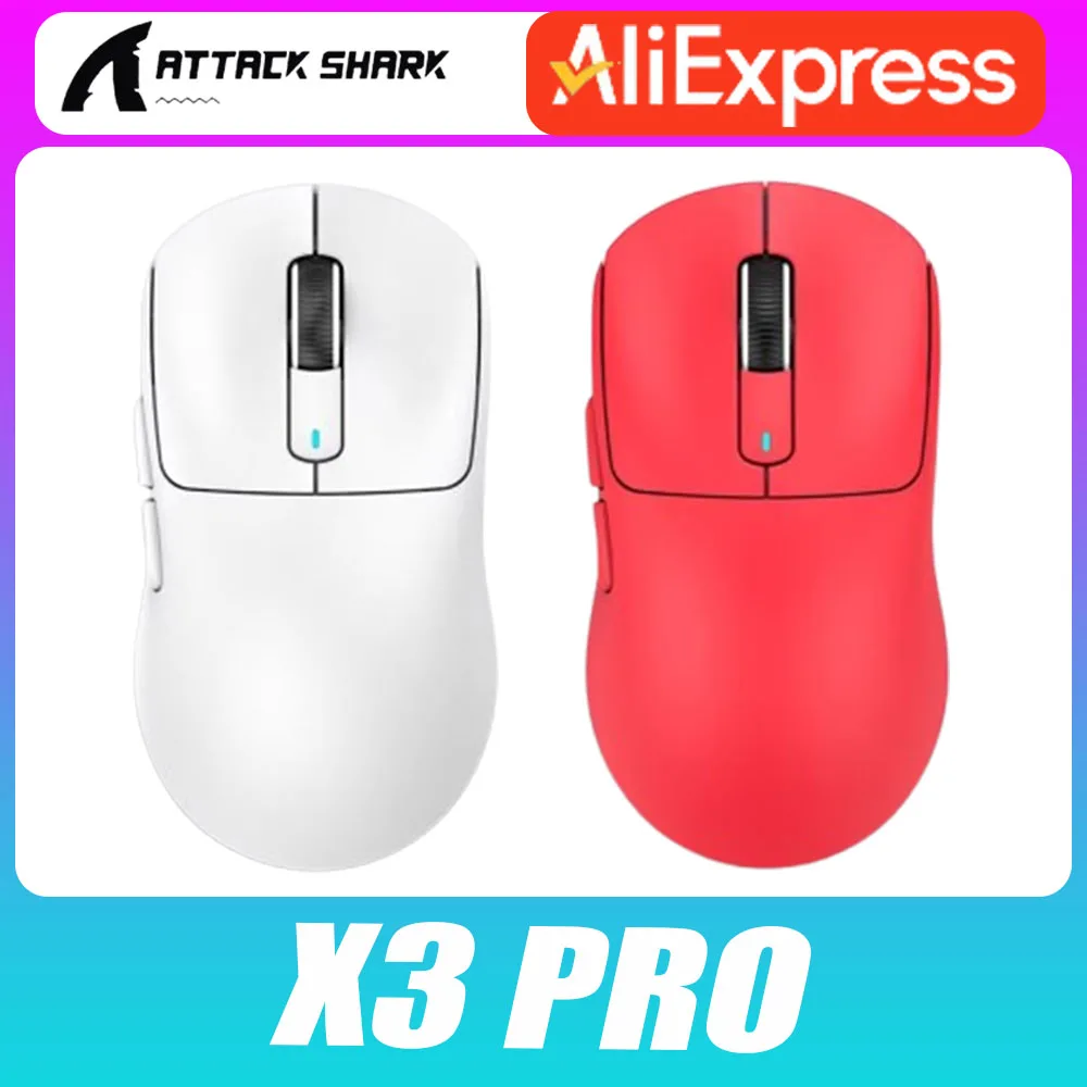 Attack Shark X3 Pro Wireless Mouse 4k Paw3395 Three Mode Gaming Mouse Long Battery Life Ergonomics E-sports Pc Gamer Accessories