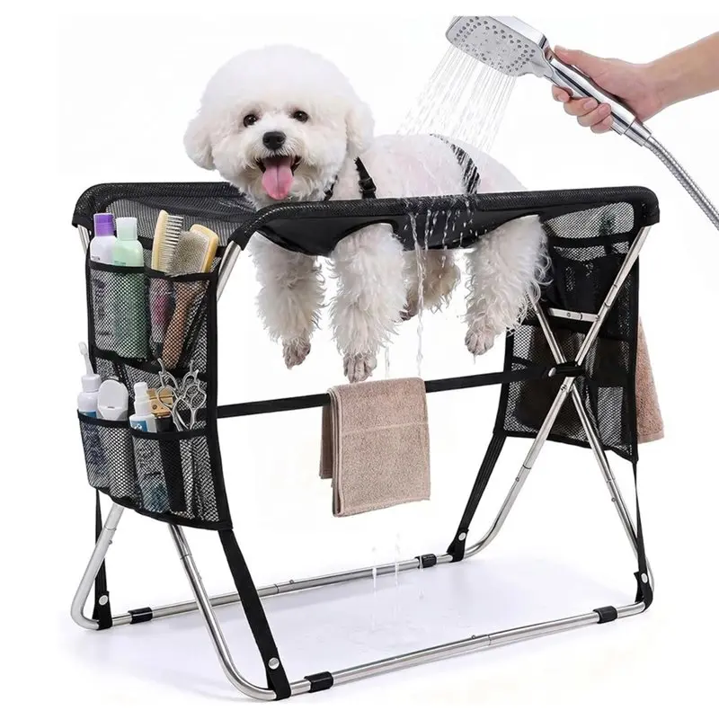 Pet Grooming Hammock With Stand For Dogs-Foldable Design, Holds Up To 165 Lbs, Joint Protection, Restraint Tool Black-B51B
