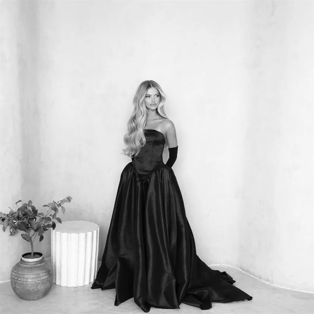 Kyoto Zwarte A-lijn Off-shoulder Galajurken Afneembare mouwen Aangepast فسات Mohamed Museum Sweep Trein vestido de gala noche mujer