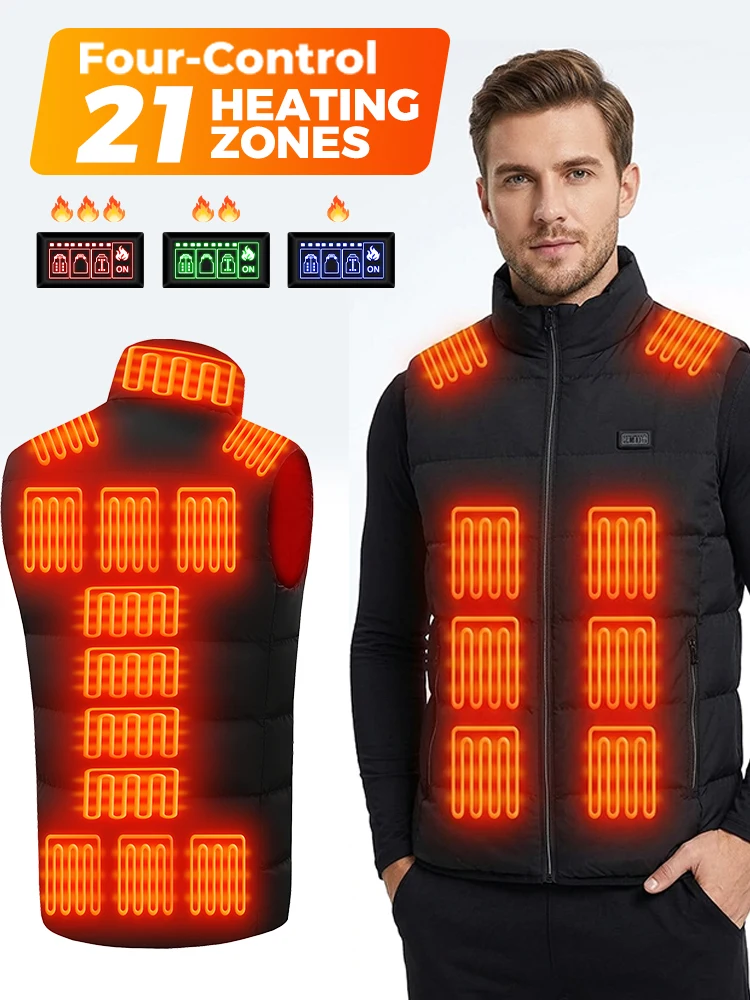 Elektryczna kamizelka grzewcza z 21 strefami grzania, ogrzewająca całe ciało, zasilana przez USB, 3 poziomy grzania, wiatroodporna, zimowa kurtka motocyklowa/narciarska dla mężczyzn i kobiet. — 2