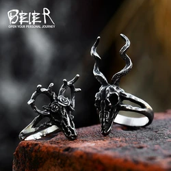 BEIER 2023 New Creative Design Stainless Steel Horned Deer  Ring Flower Ring Couple Ring For Women Men Cute Jewelry Wholesale