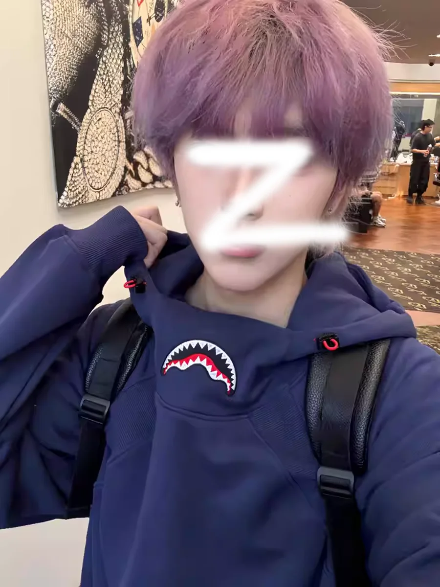 

ex ark Mouth Hoodie Zipper Sweatirt American Trendy Brand k Blue Couple Matching Cotton Polyester Long Sve Stre...