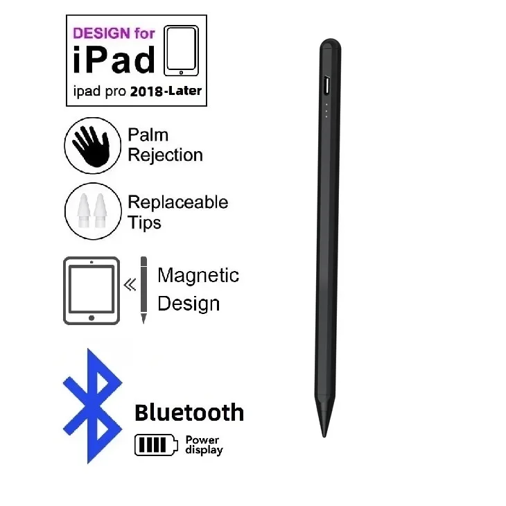 Caneta stylus bluetooth com display de energia de rejeição de palma para apple pencil2/1 para todos os ipad 10th pro11 12.9 air5 mini 2018 e mais tarde