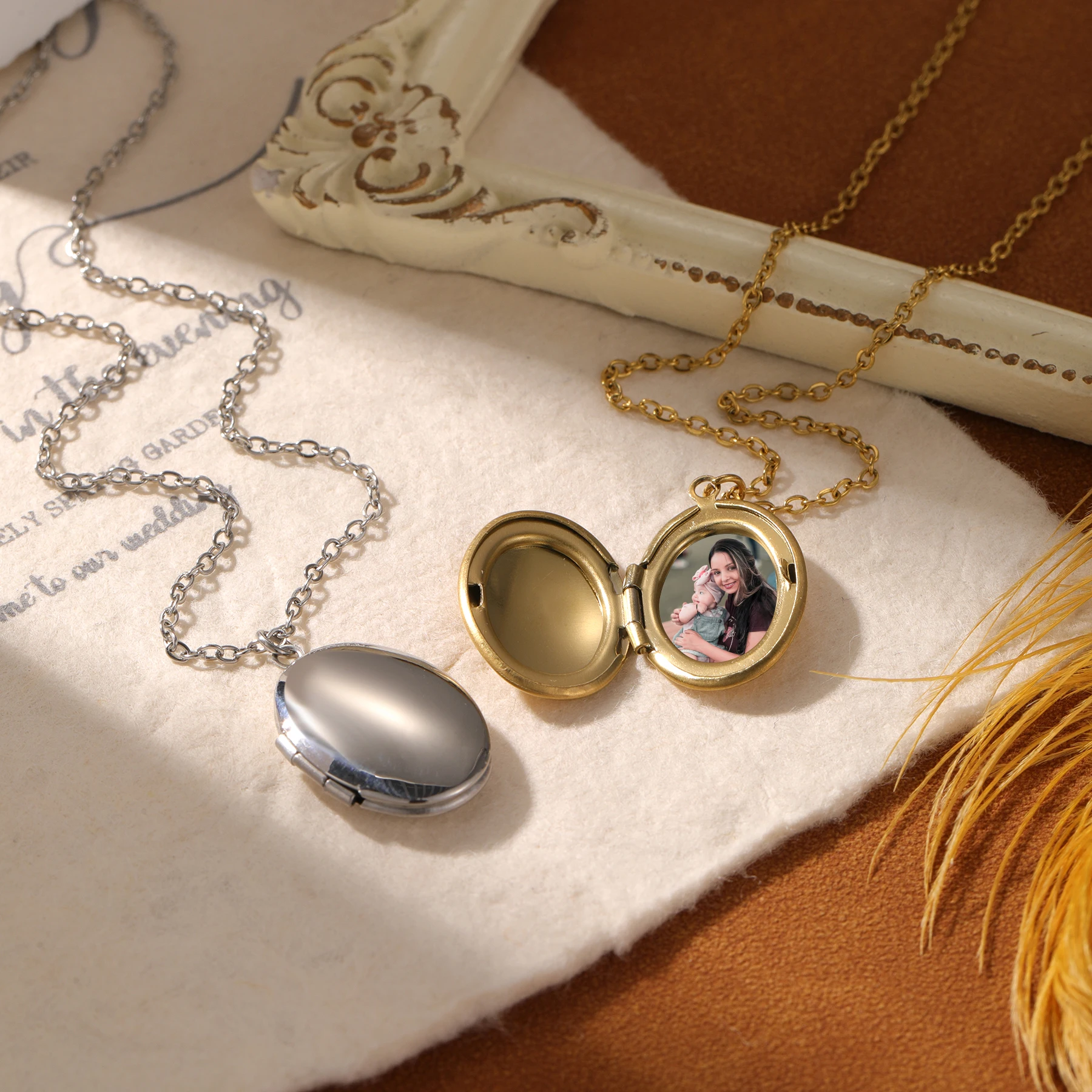 

Gold Oval Photo Locket Necklace Fine Chain Custom Picture Inside Personalized Keepsake Gift For Women Her Family Christmas Gift