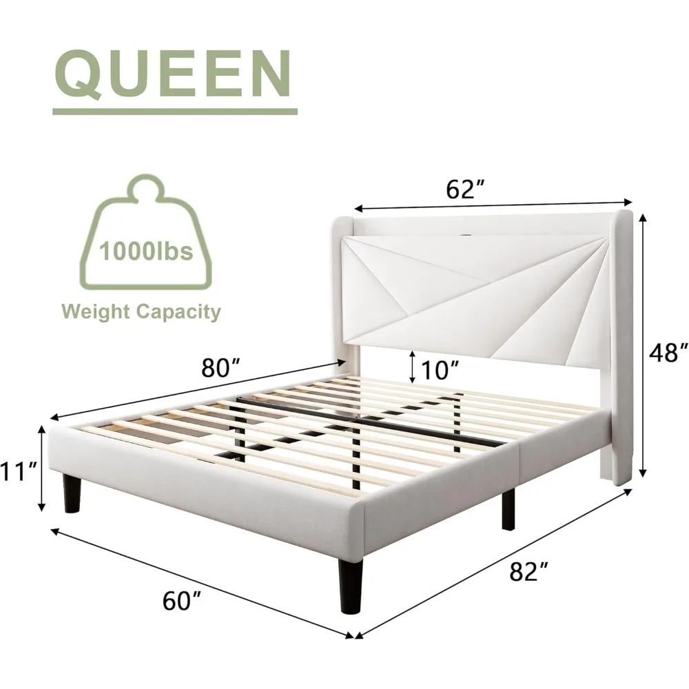 سرير بمنصة كوين مغطاة بالمخمل مع لوح أمامي وتخزين بأجنحة، بما في ذلك محطة شحن #2