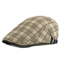 Women Plaid Beret Adjustable Spring Summer Cotton British Cap Men Fashion Breathable Hat