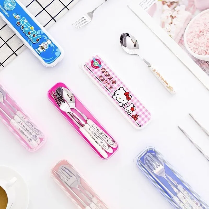 Disney Mickey Minnie zestaw stołowy dla dzieci naczynia ze stali nierdzewnej maluch naczynia sztućce Cartoon niemowlę łyżka widelec