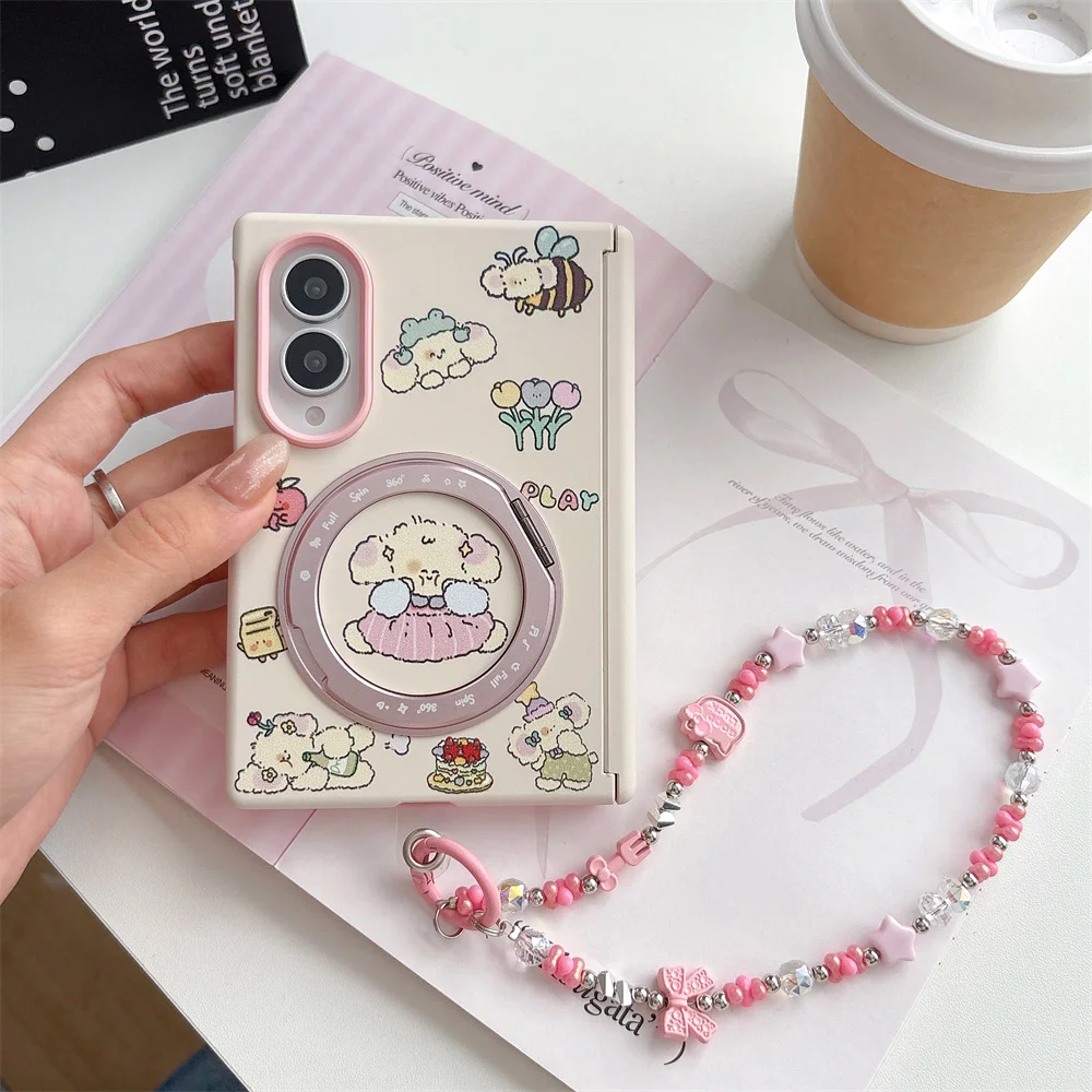 New Fashion Cute dog animal Magnetic Phone Case For Samsung Galaxy Z Fold8 Kawaii Shockproof for Magsafe 360° rotating bracket