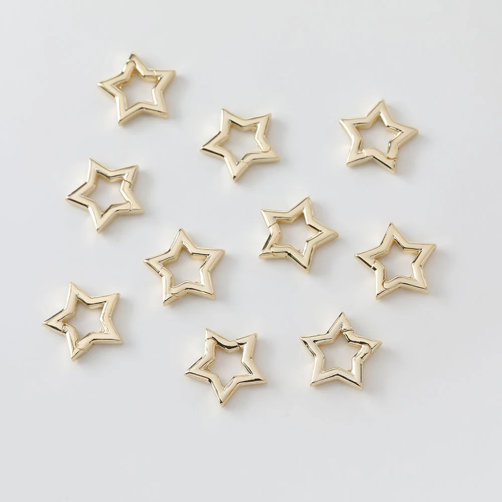 2PCS 14K Gold Plated Heart Star Pendant Snap Hook Clasp Buckle DIY Making Supplies Brass Jewelry Accessories