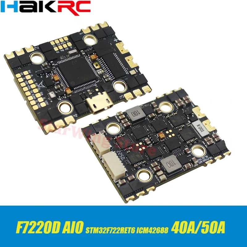 

HAKRC F7220D F722 AIO F7 Flight Controller 32Bit 40A/50A 4in1 ESC 2-6S with Double BEC OSD for RC FPV Toothpick Cinewhoop Drone