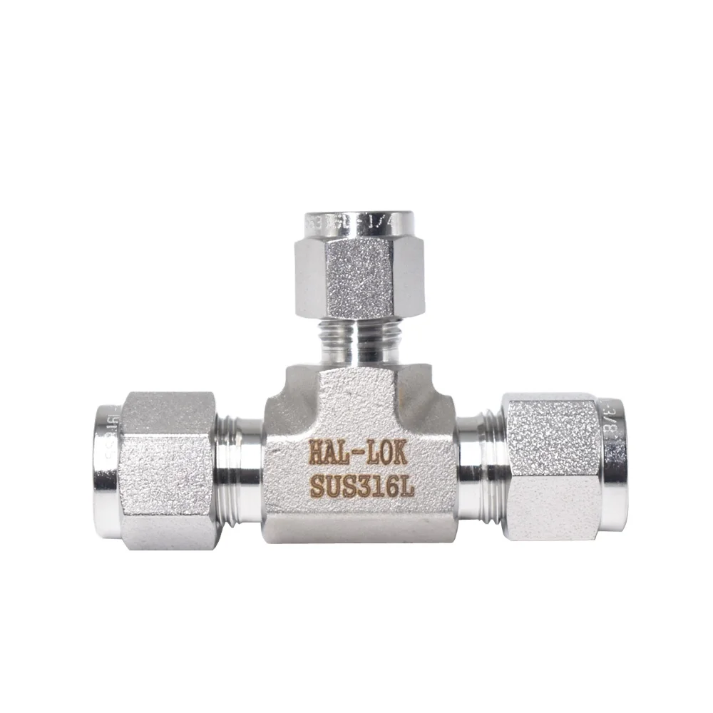 316 Stainless Steel T-Type Reducing Union Tee Compression Fitting Sizes 1/16 to 2in OD