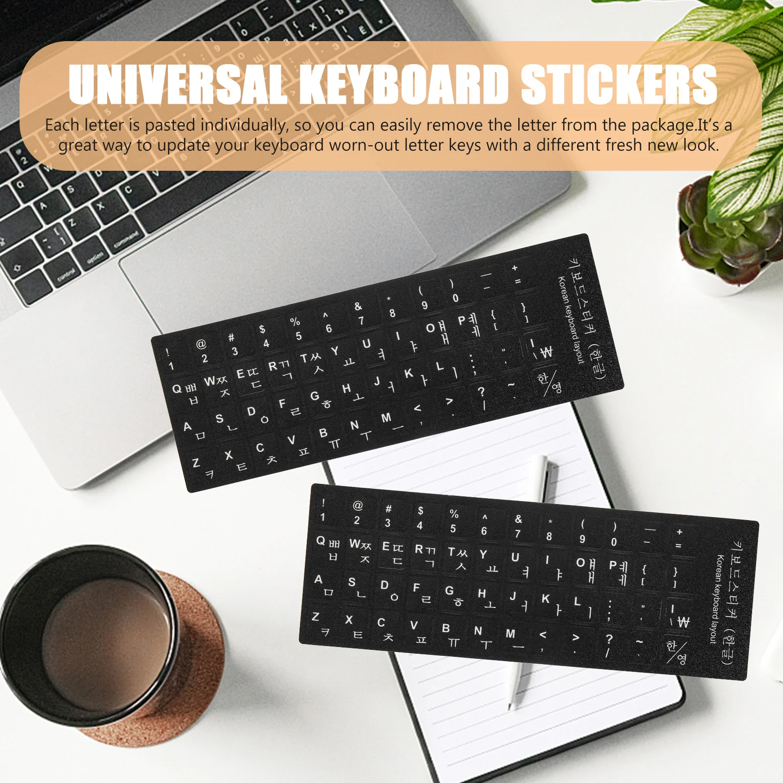

10Pcs Keyboard Stickers Black Background White Letters Multi Language Laptop Keyboard Cover Notebook Protector Students Gift