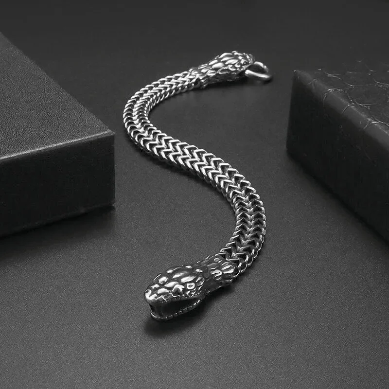 Double-Headed Cobra Bracelet Men's Stainless Steel Ring Buckle Cuff Bangl Punk Motorcycle Rock Party Jewelry Gift