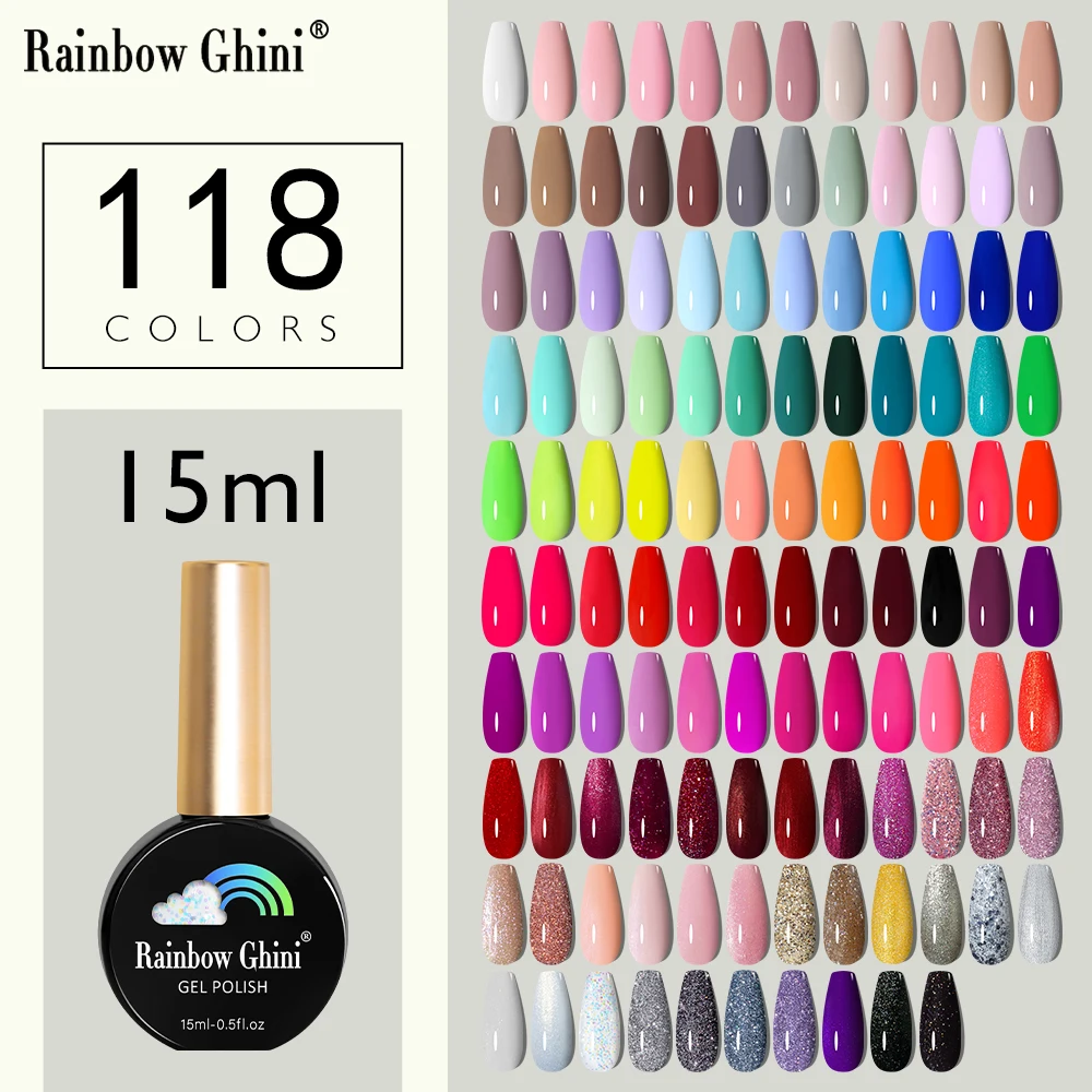 RG Neon Glitter UV LED เจลเล็บ 15ml กึ่งถาวรเคลือบเงาอุปกรณ์สําหรับเล็บมืออาชีพ Top Base Coat เล็บเจล Art