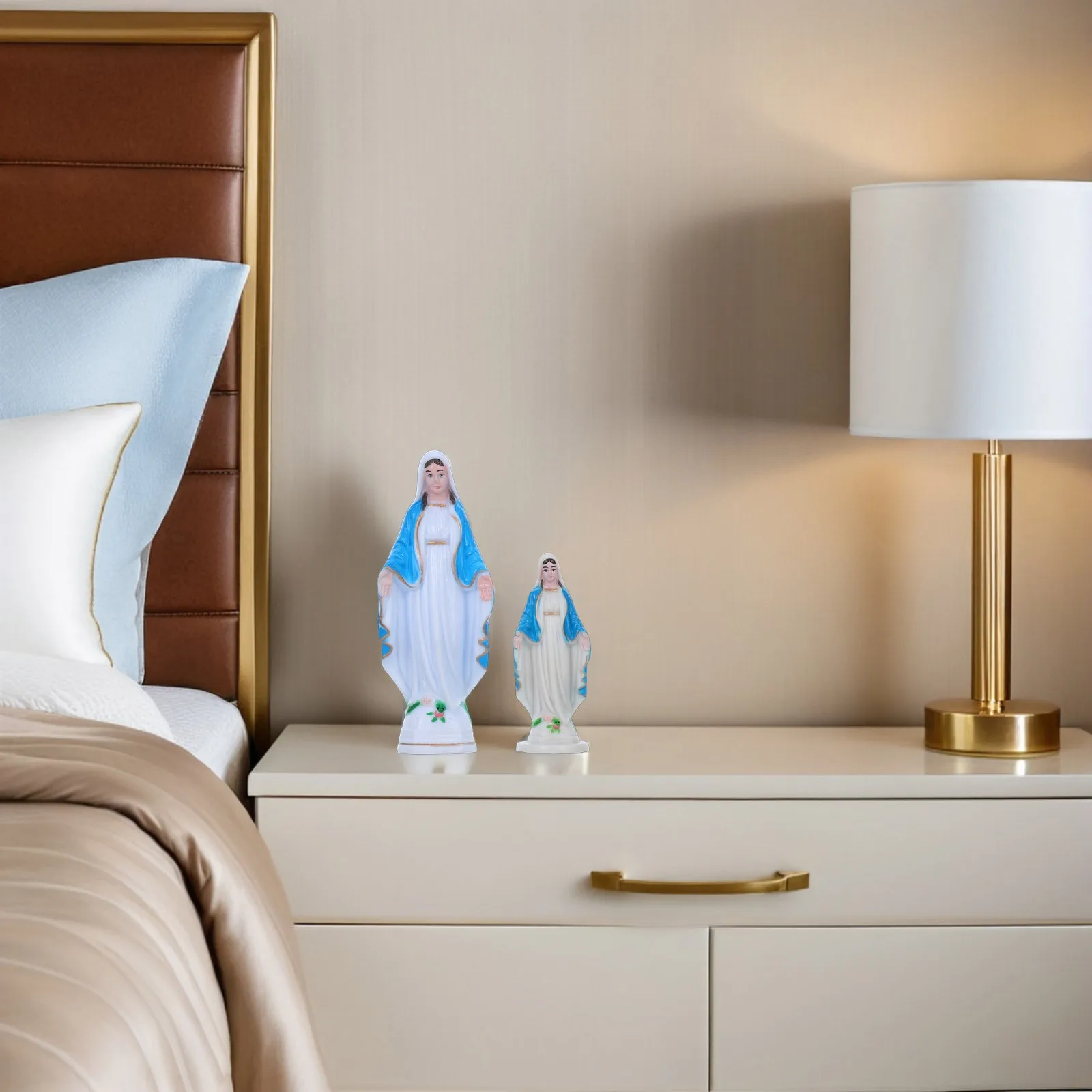 

2Pcs Virgin Mary Statue Catholic Plastic Religious Decor Miniature Blessed Mother Sculpture for Home Church Desktop Spiritual