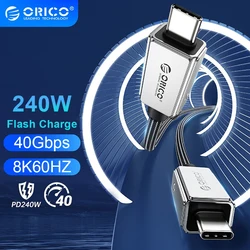 ORICO 40Gbps UCB C Cable 240w Thunder 3 Type-C Fast Charging Wire 8k 60hz TV Box for Mobile Tablet Laptop Samsung Mobile Phones