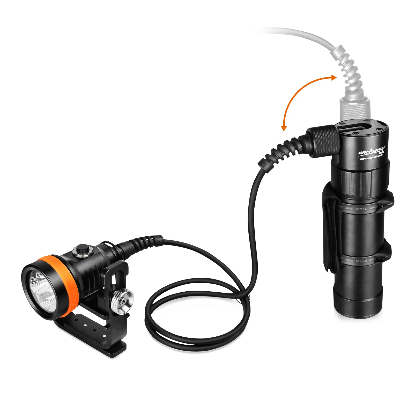 OrcaTorch D630 V2.0: Luz de buceo con recipiente de 4000 lúmenes con mango Goodman para buceo en cuevas, escamas y técnicos