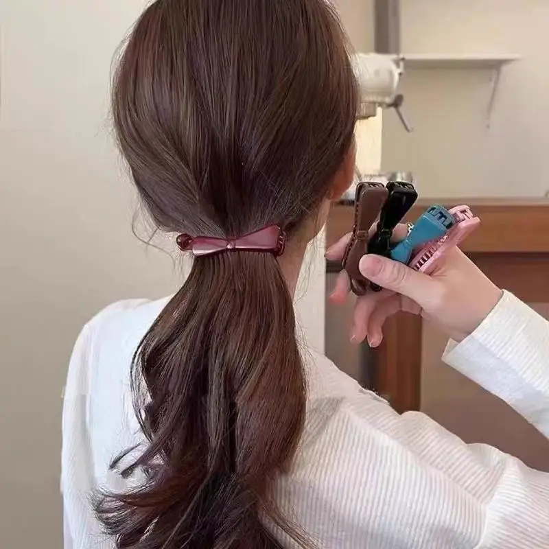 Korean Style Bow Large Banana Hair Clips Shiny Solid Color Durable Ponytail Holders for Girls School Wear Hair Styling Supplies
