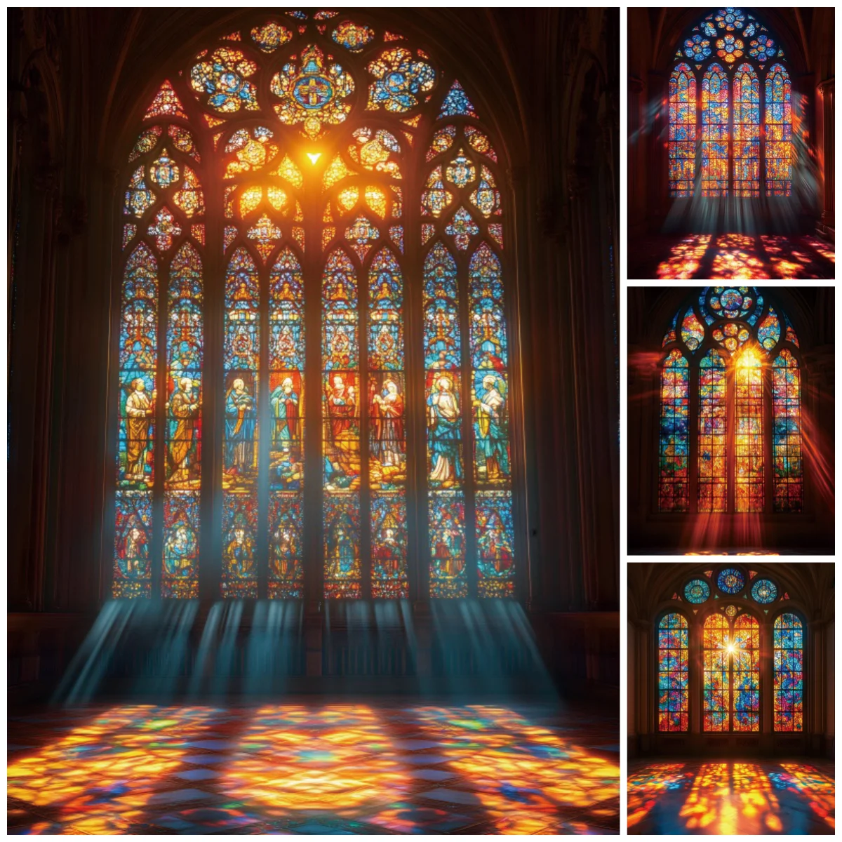 Vintage Old Church Photography Backdrop Interior Colored Pattern Window Sunlights Baby Kids Portrait Photocall Background Decor